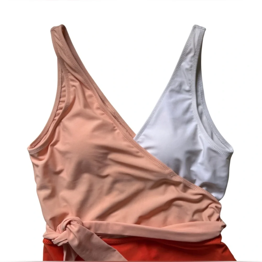 CUPSHE Orange And White Bowknot One piece Swimsuit | Size M